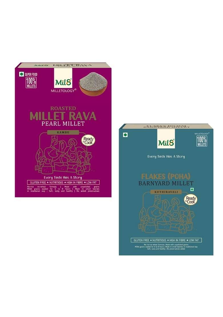 Mil8 Rava Pearl & Flakes (Aval) Barnayard Millet Combo (300Gram-200Gram) Nutritious, Delicious And Healthy Breakfast Solution - Indya