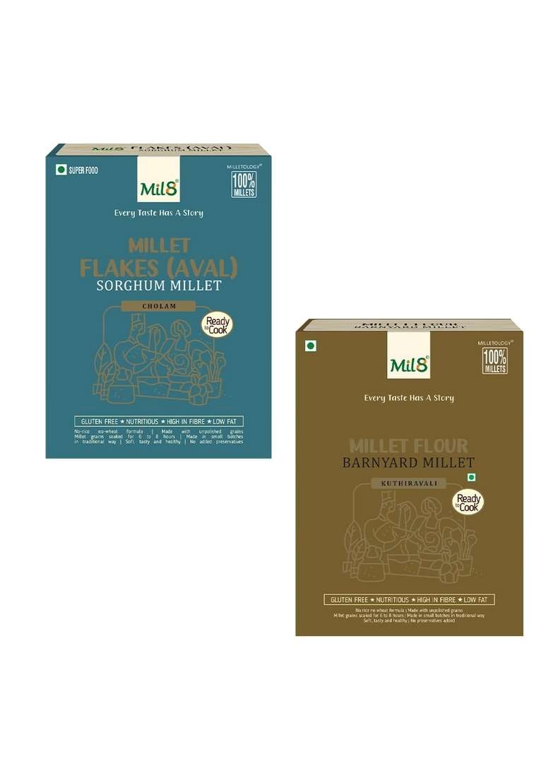 Mil8 Flakes (Aval) Sorghum & Flour Barnyard Millet Combo (200Gram-300Gram) Nutritious, Delicious And Healthy Breakfast Solution - Indya