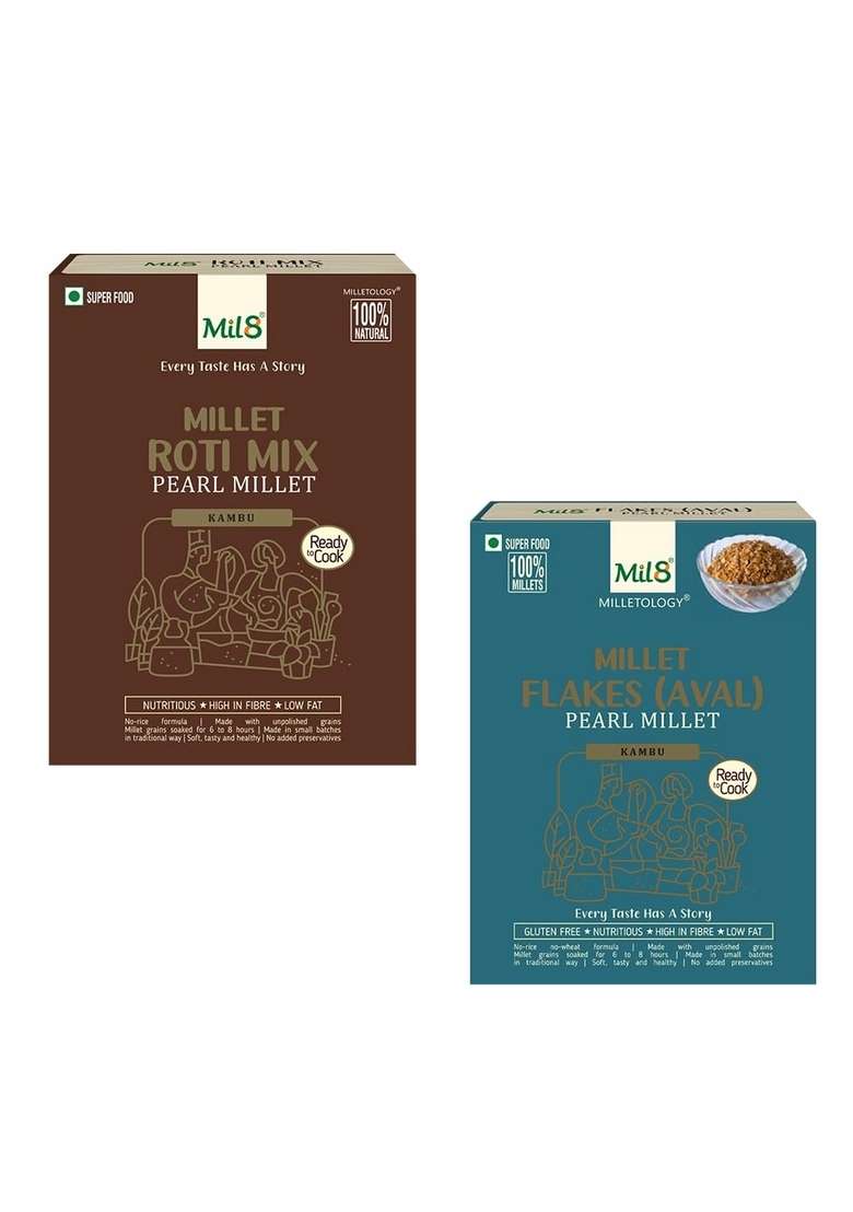 Mil8 Rotimix Pearl & Flakes (Aval) Pearl Millet Combo (300Gram-200Gram) Nutritious, Delicious And Healthy Breakfast Solution - Indya