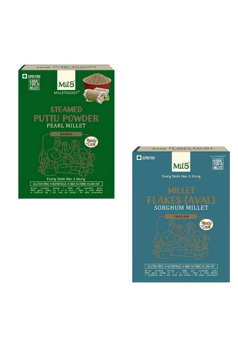 Mil8 Puttu Powder Pearl & Flakes (Aval) Sorghum Millet Combo (300Gram-200Gram) Nutritious, Delicious And Healthy Breakfast Solution - Indya