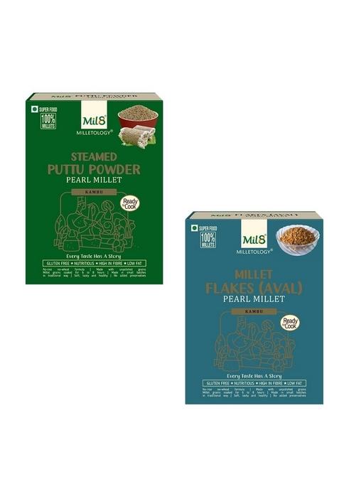 Mil8 Puttu Powder Pearl & Flakes (Aval) Pearl Millet Combo (300Gram-200Gram) Nutritious, Delicious And Healthy Breakfast Solution