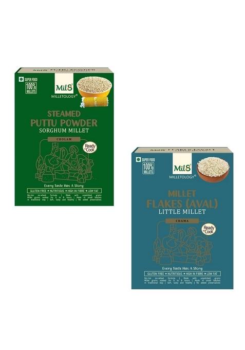 Mil8 Puttu Powder Sorghum & Flakes (Aval) Little Millet Combo (300Gram-200Gram) Nutritious, Delicious And Healthy Breakfast Solution