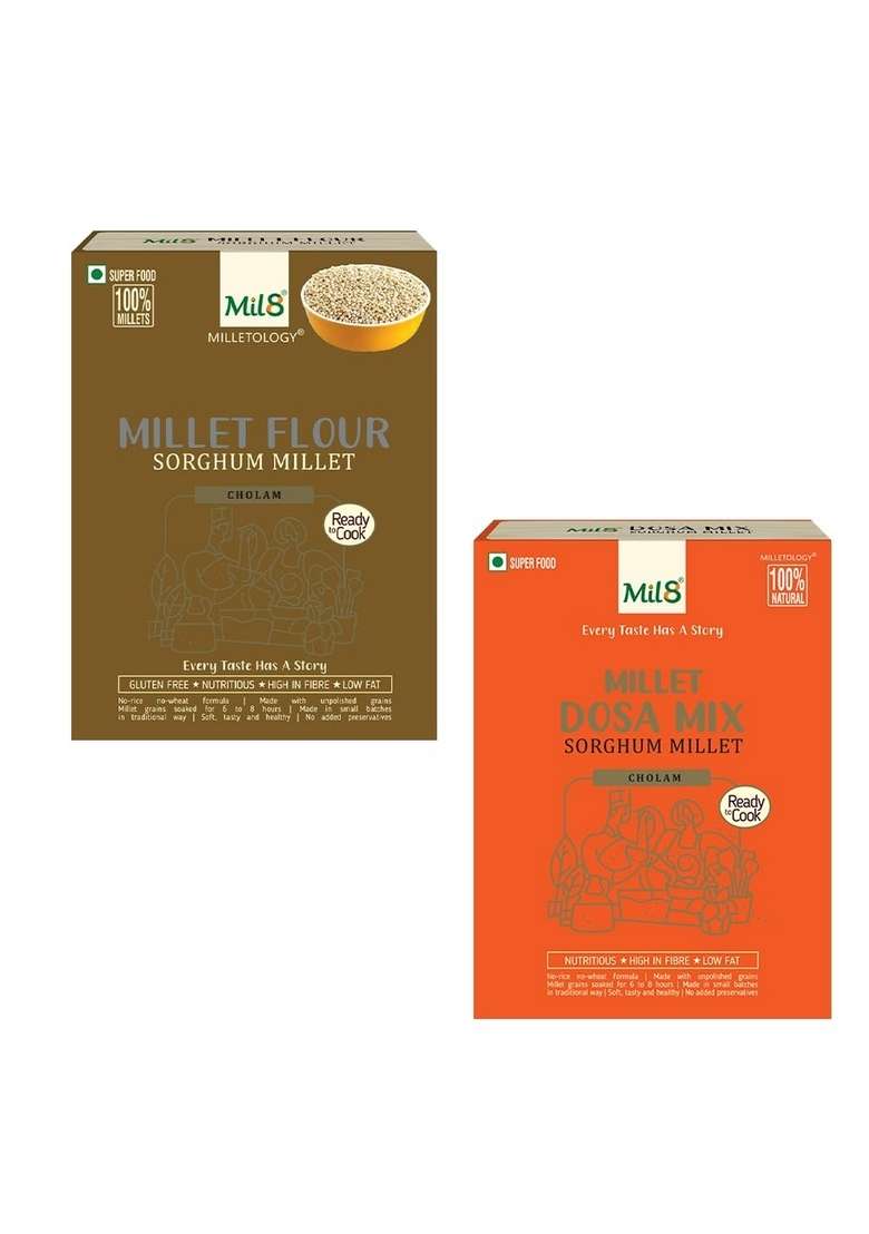 Mil8 Flour Sorghum & Dosamix Sorghum Millet Combo (300Gram-300Gram) Nutritious, Delicious And Healthy Breakfast Solution - Indya