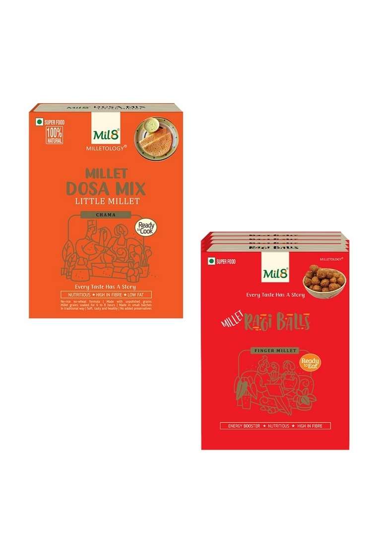 Mil8 Dosamix Little & Ragi Balls Combo (300Gram-40Gram) Nutritious, Delicious And Healthy Breakfast Solution - Indya