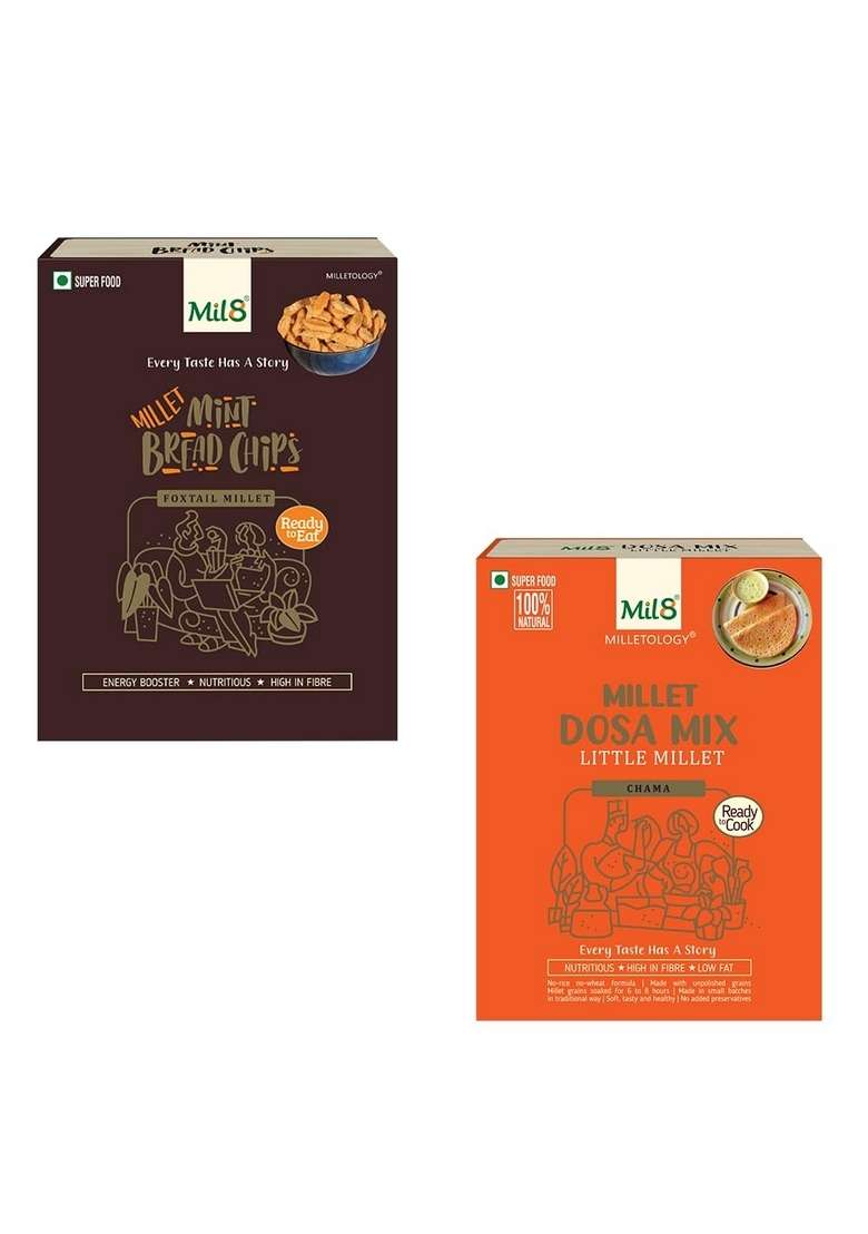 Mil8 Bread Chips Mint & Dosamix Little Millet Combo (40Gram-300Gram) Nutritious, Delicious And Healthy Breakfast Solution - Indya