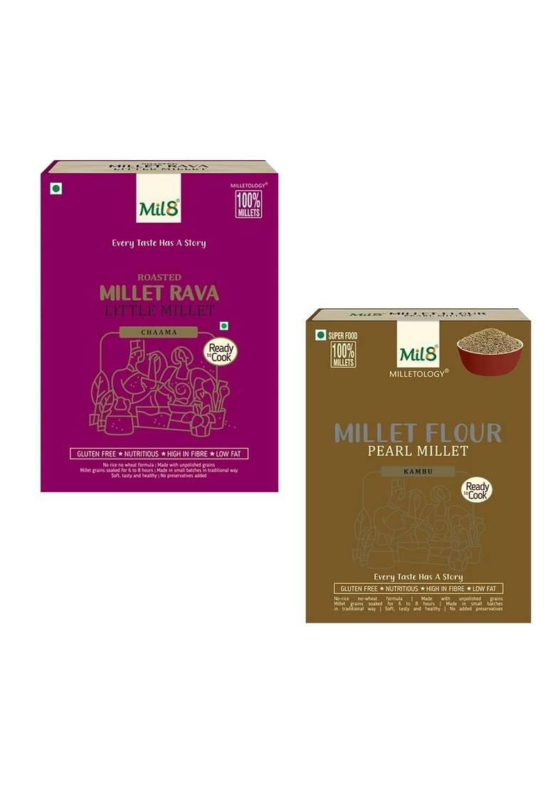 Mil8 Rava Little & Flour Pearl Millet Combo (300Gram-300Gram) Nutritious, Delicious And Healthy Breakfast Solution - Indya