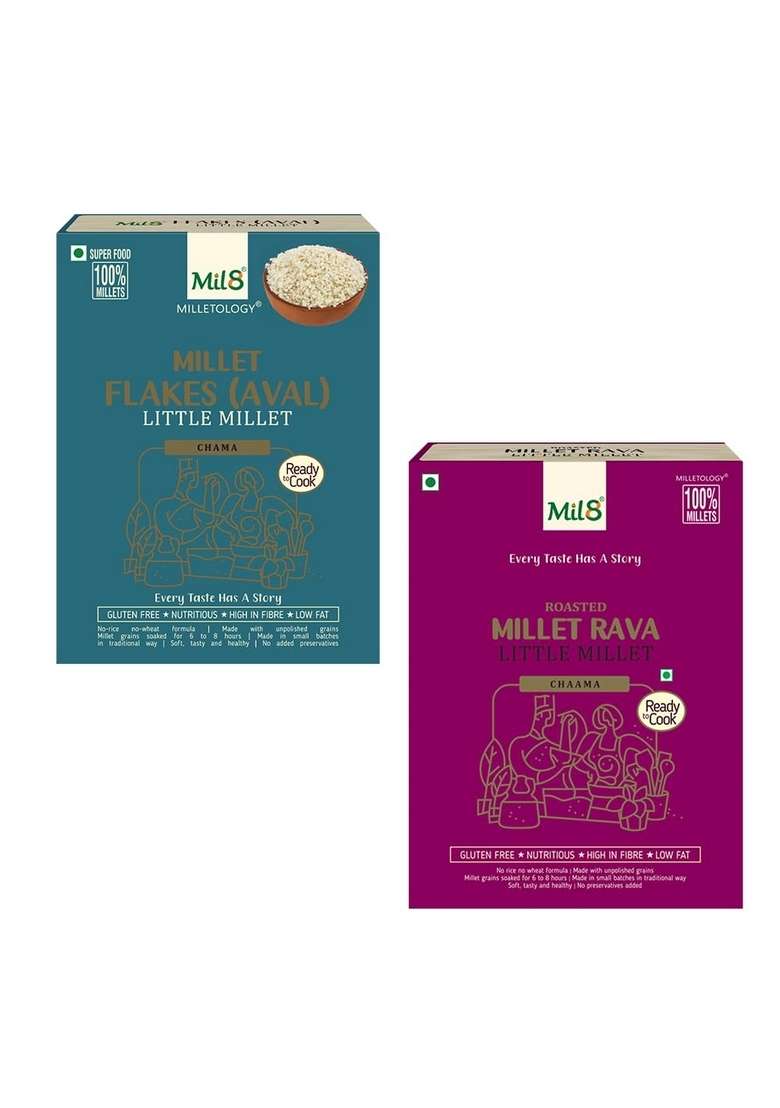 Mil8 Flakes (Aval) Little & Rava Little Millet Combo (200Gram-300Gram) Nutritious, Delicious And Healthy Breakfast Solution - Indya