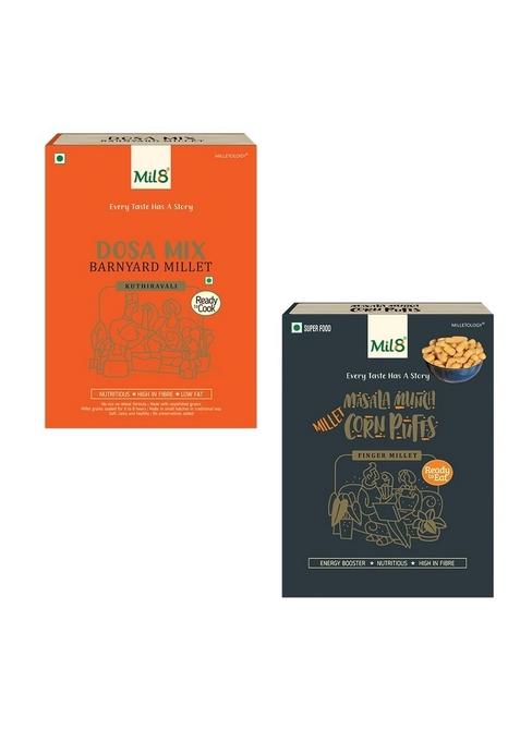 Mil8 Dosamix Barnyard & Corn Puffs Masala Combo (300Gram-30Gram) Nutritious, Delicious And Healthy Breakfast Solution