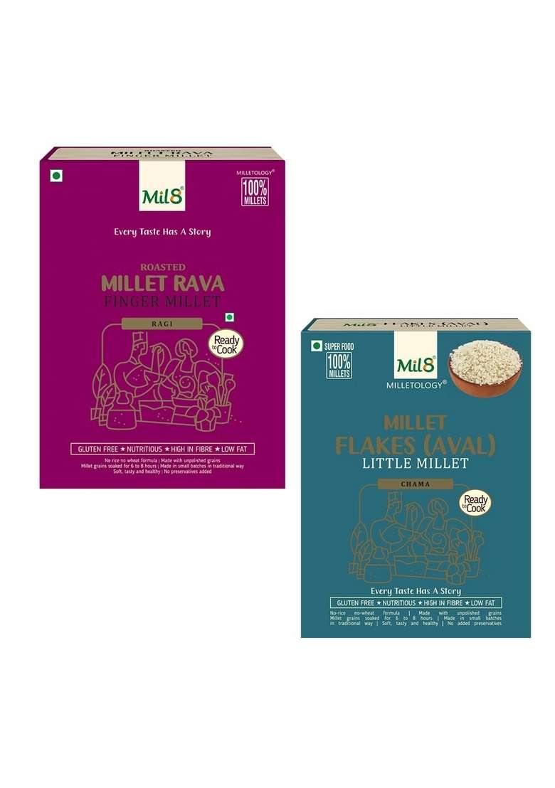 Mil8 Rava Finger & Flakes (Aval) Little Millet Combo (300Gram-200Gram) Nutritious, Delicious And Healthy Breakfast Solution - Indya