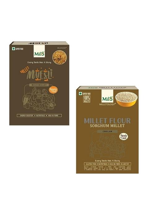 Mil8 Muesli & Flour Sorghum Millet Combo (100Gram-300Gram) Nutritious, Delicious And Healthy Breakfast Solution