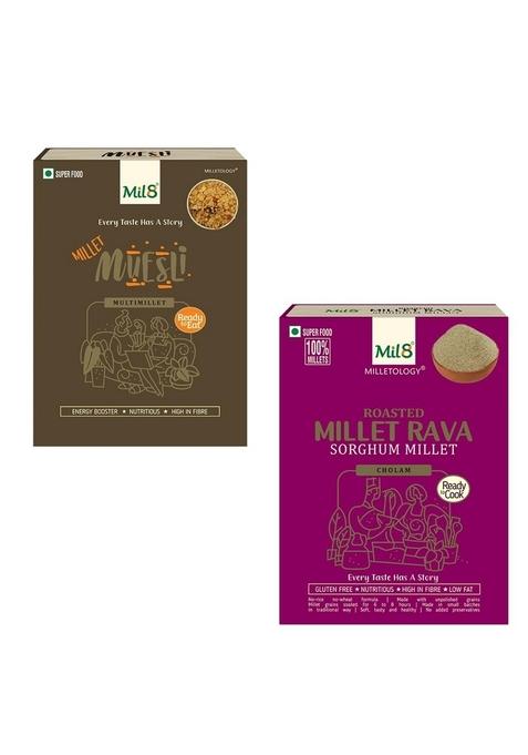 Mil8 Muesli & Rava Sorghum Millet Combo (100Gram-300Gram) Nutritious, Delicious And Healthy Breakfast Solution