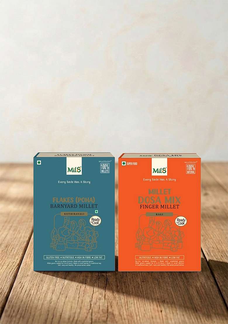 Mil8 Flakes (Aval) Barnayard & Dosamix Finger Millet Combo (200Gram-300Gram) Nutritious, Delicious And Healthy Breakfast Solution - Indya