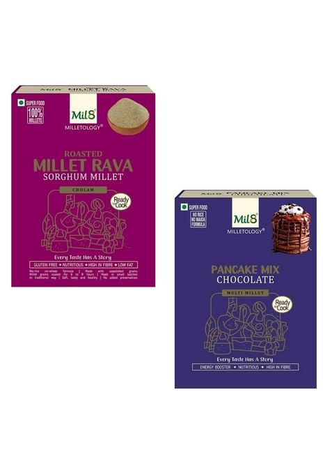 Mil8 Rava Sorghum & Pancake Mix Chocolate Combo (300Gram-200Gram) Nutritious, Delicious And Healthy Breakfast Solution