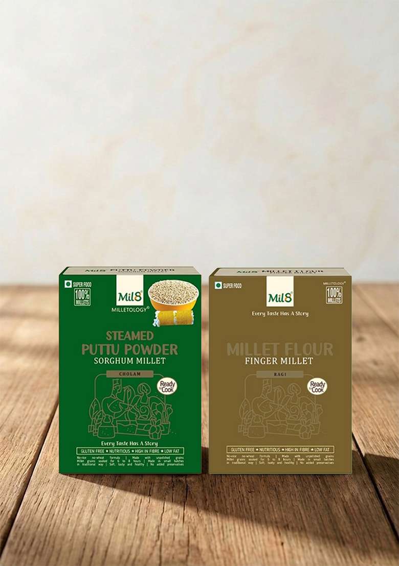 Mil8 Puttu Powder Sorghum & Flour Finger Millet Combo (300Gram-300Gram) Nutritious, Delicious And Healthy Breakfast Solution - Indya