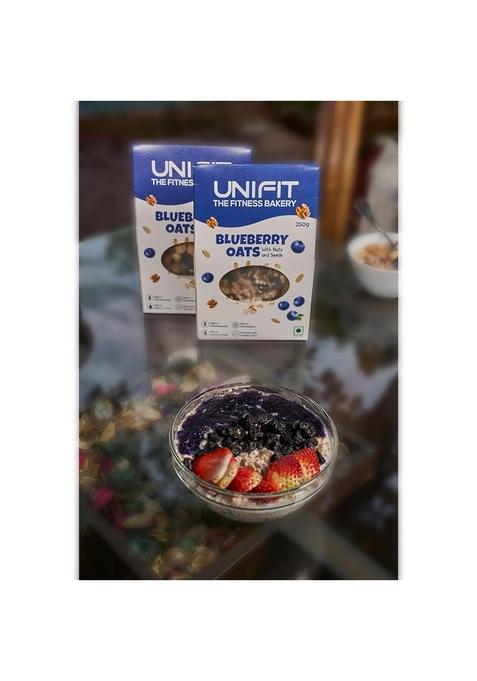 Unifit Instant Delicious Blueberry Oats Healthy Breakfast With Goodness Of Rolled Oats Nuts, Seeds & Blueberry| High Fiber Oats| Wholegrain | Pack Of 2 X 250Gm