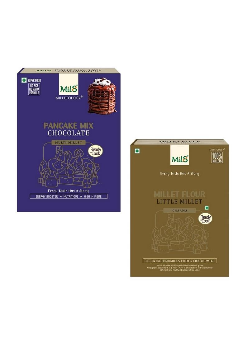 Mil8 Pancake Mix Chocolate & Flour Little Millet Combo (200Gram-300Gram) Nutritious, Delicious And Healthy Breakfast Solution