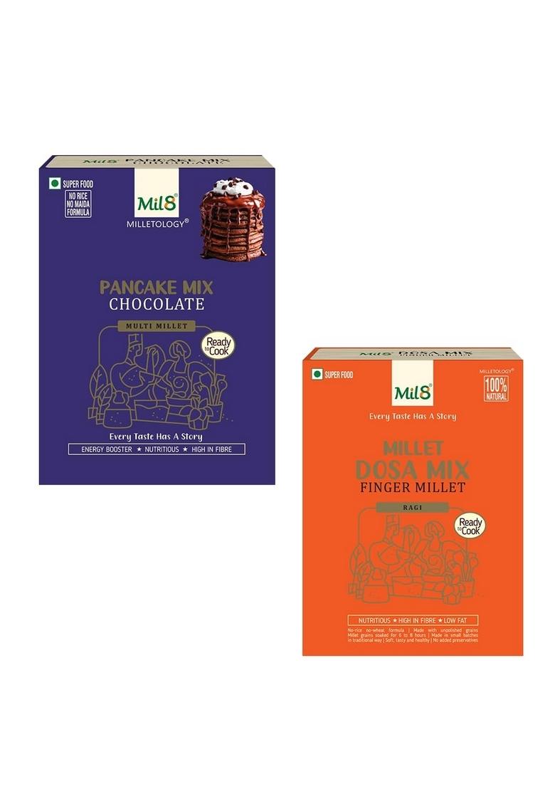 Mil8 Pancake Mix Chocolate & Dosamix Finger Millet Combo (200Gram-300Gram) Nutritious, Delicious And Healthy Breakfast Solution