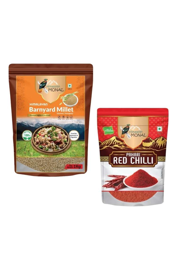 Himalayan Monal Barnyard Millet Quinoa Jhangora 1 Kg Veg And Pahari Red Chilli Powder 100G - Indya