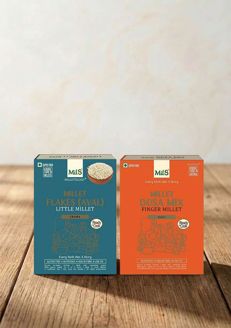 Mil8 Flakes (Aval) Little & Dosamix Finger Millet Combo (200Gram-300Gram) Nutritious, Delicious And Healthy Breakfast Solution - Indya