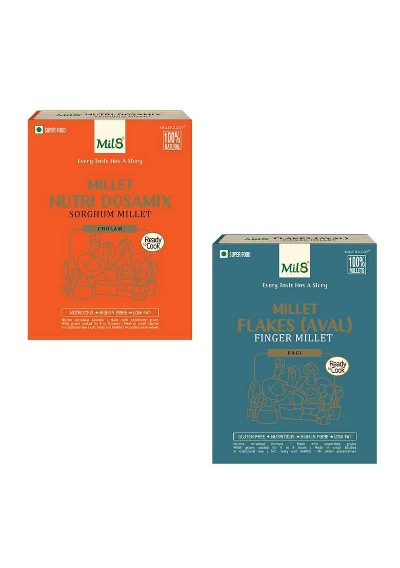 Nutri Dosamix Sorghum & Flakes (Aval) Finger Millet Combo (300Gram-200Gram) Nutritious, Delicious And Healthy Breakfast Solution - Indya