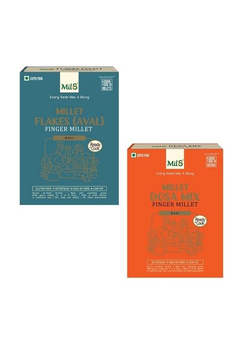 Mil8 Flakes (Aval) Finger & Dosamix Finger Millet Combo (200Gram-300Gram) Nutritious, Delicious And Healthy Breakfast Solution
