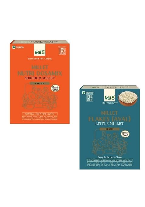 Mil8 Nutri Dosamix Sorghum & Flakes (Aval) Little Millet Combo (300Gram-200Gram) Nutritious, Delicious And Healthy Breakfast Solution