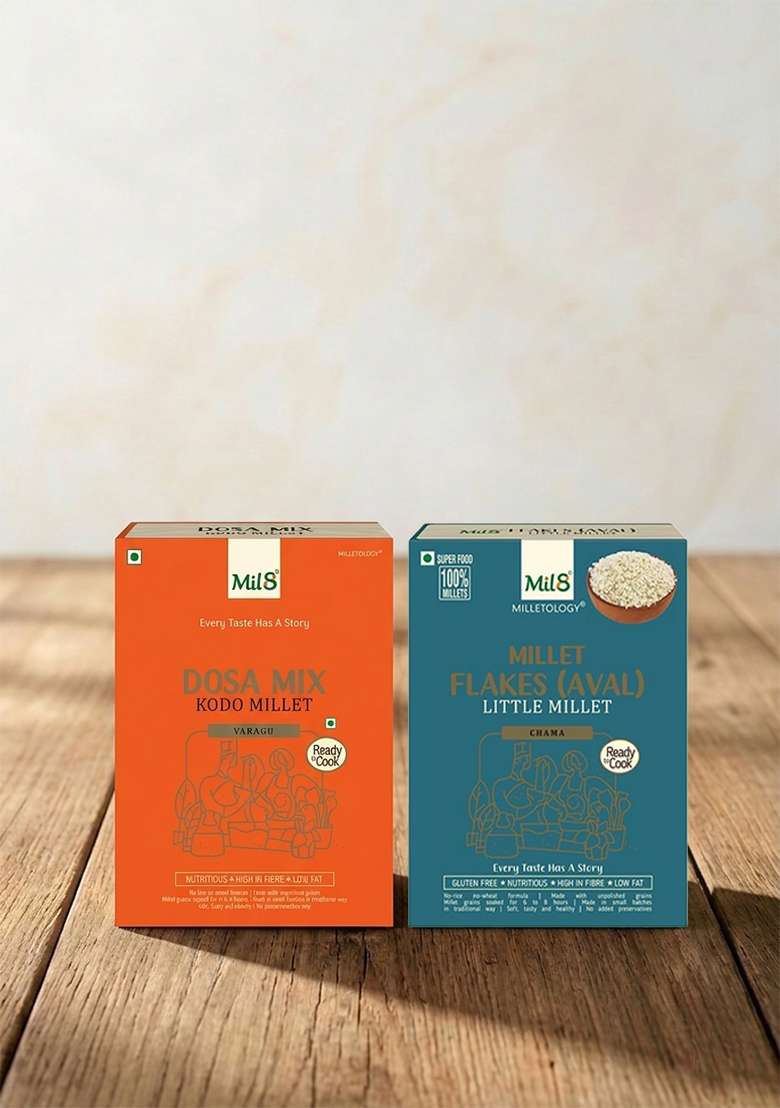 Mil8 Dosamix Kodo & Flakes (Aval) Little Millet Combo (300Gram-200Gram) Nutritious, Delicious And Healthy Breakfast Solution - Indya