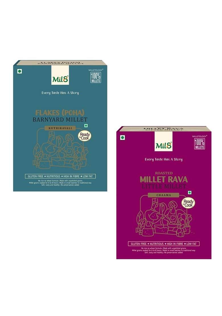 Mil8 Flakes (Aval) Barnayard & Rava Little Millet Combo (200Gram-300Gram) Nutritious, Delicious And Healthy Breakfast Solution - Indya