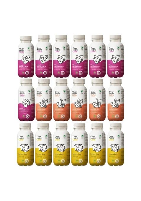 Overnight Oats With Vegan Protein | High Protein Oats Breakfast With Dietary Fibre | Just Add Milk | Ready In Minutes | 7 Mixed Berries + 5 Mocha + 6 Banana Cake (Pack Of 18, 50G Each)