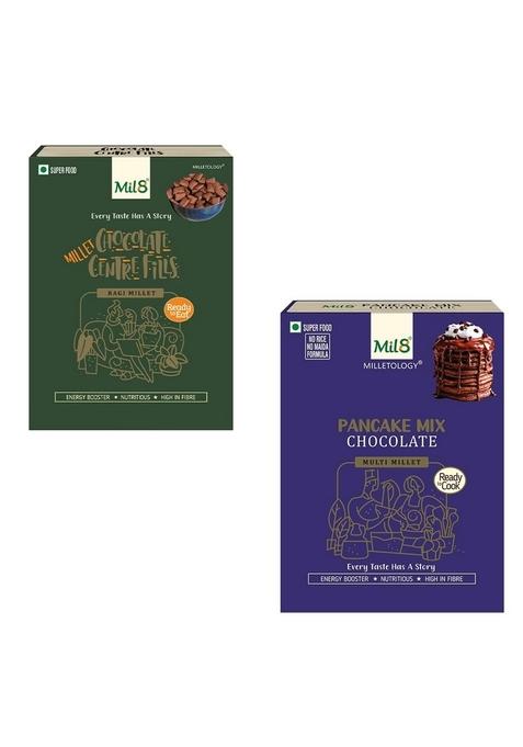 Mil8 Ragi Chocolate Centre Fills & Pancake Mix Chocolate Combo (100Gram-200Gram) Nutritious, Delicious And Healthy Breakfast Solution
