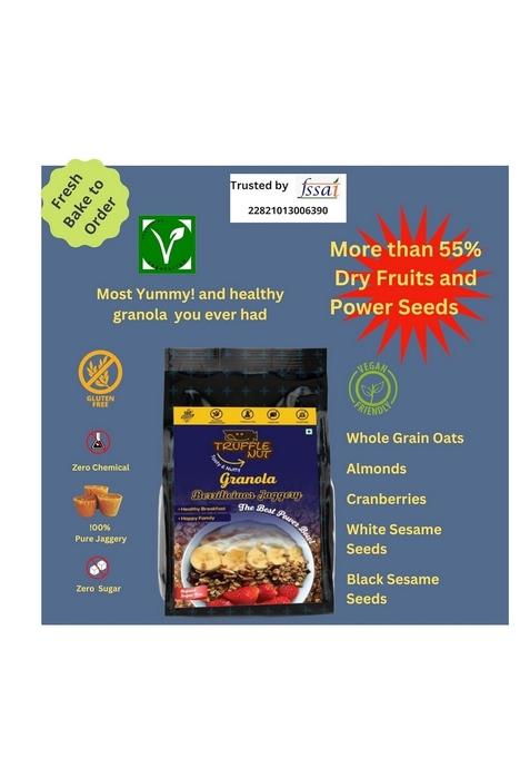 Trufflenut Delicious Jaggery Granola | 55% Nuts And Power Seeds| No Added Sugar Or Preservatives | Rolled Oats| Kick Start Day With Trufflenut Granola| Stay Energized| Best Granola In Market (250)