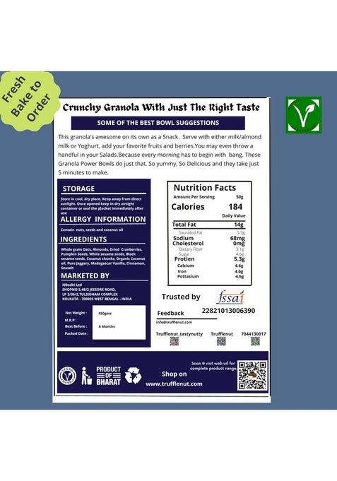 Trufflenut Delicious Jaggery Granola | 55% Nuts And Power Seeds| No Added Sugar Or Preservatives | Rolled Oats| Kick Start Day With Trufflenut Granola| Stay Energized| Best Granola In Market (250)