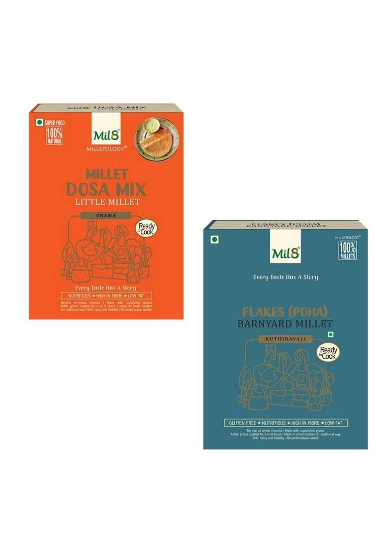 Mil8 Dosamix Little & Flakes (Aval) Barnayard Millet Combo (300Gram-200Gram) Nutritious, Delicious And Healthy Breakfast Solution - Indya