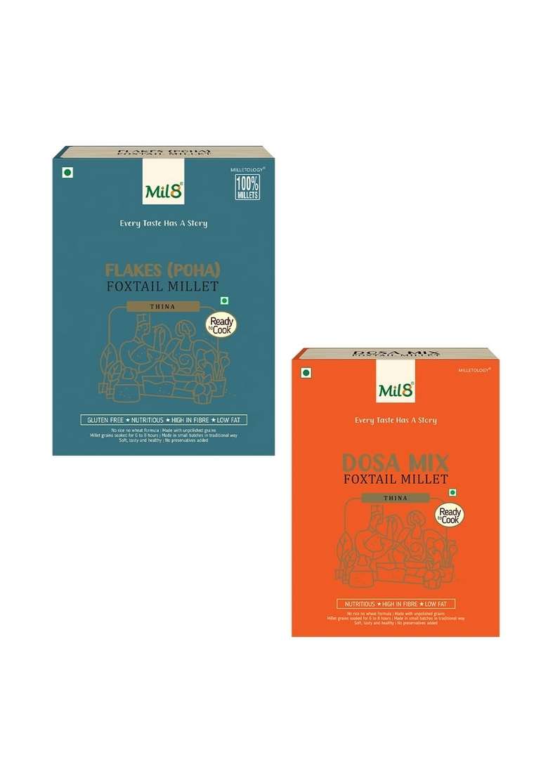 Mil8 Flakes (Aval) Foxtail & Dosamix Foxtail Millet Combo (200Gram-300Gram) Nutritious, Delicious And Healthy Breakfast Solution - Indya