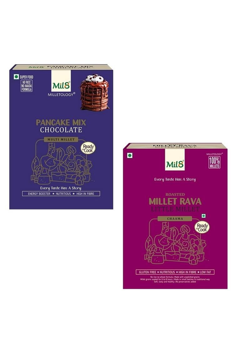 Mil8 Pancake Mix Chocolate & Rava Little Millet Combo (200Gram-300Gram) Nutritious, Delicious And Healthy Breakfast Solution