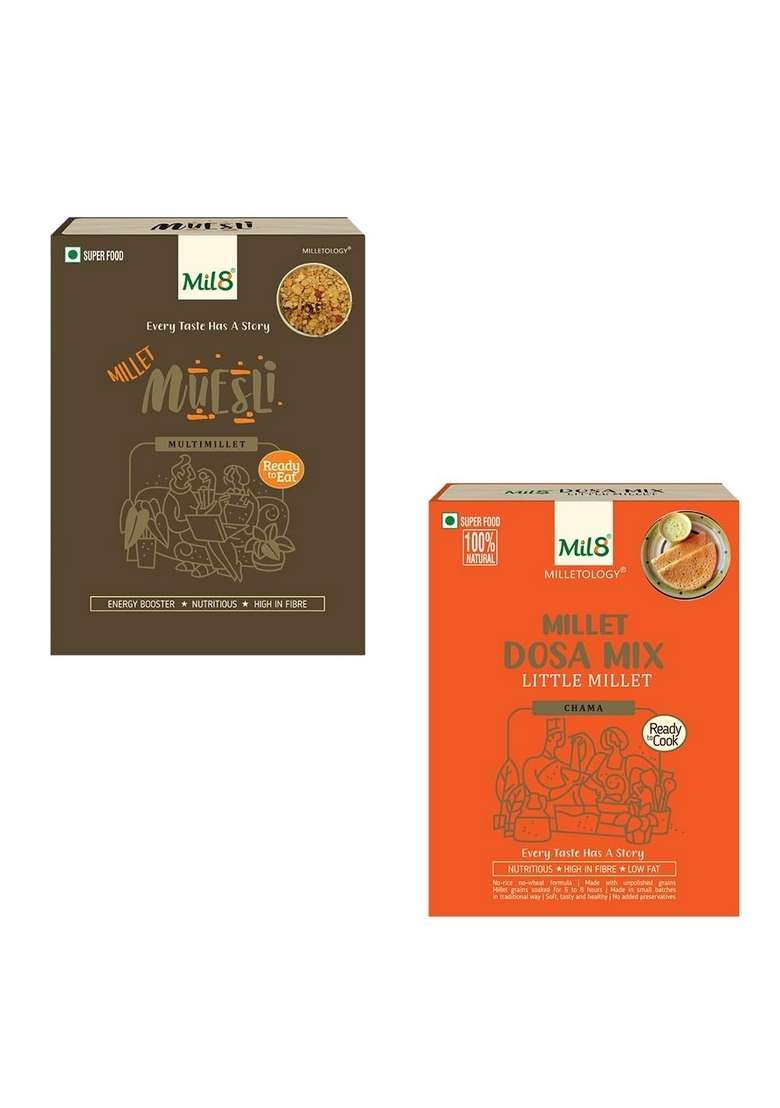 Mil8 Muesli & Dosamix Little Millet Combo (100Gram-300Gram) Nutritious, Delicious And Healthy Breakfast Solution - Indya