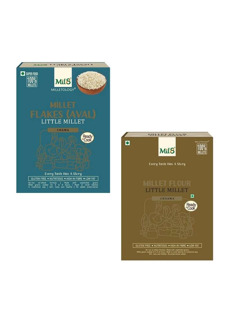 Mil8 Flakes (Aval) Little & Flour Little Millet Combo (200Gram-300Gram) Nutritious, Delicious And Healthy Breakfast Solution - Indya