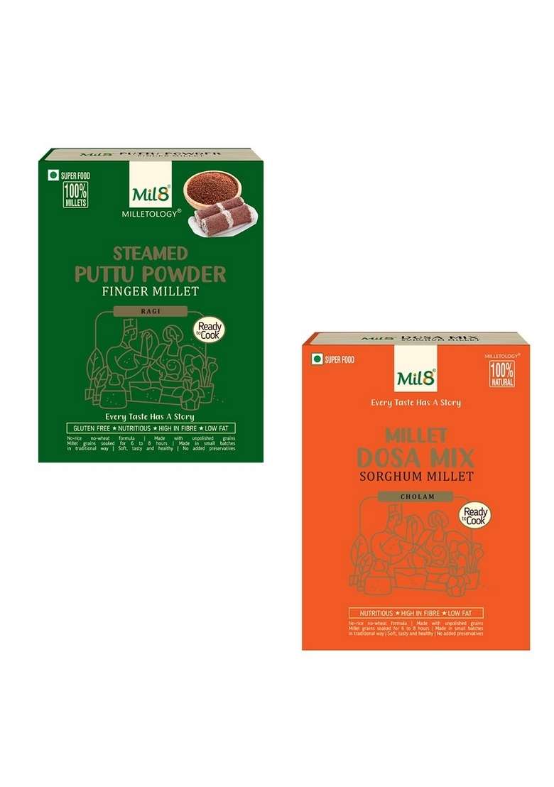 Mil8 Puttu Powder Finger & Dosamix Sorghum Millet Combo (300Gram-300Gram) Nutritious, Delicious And Healthy Breakfast Solution - Indya