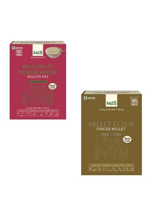 Mil8 Health Mix Powerhouse & Flour Finger Millet Combo (300Gram-300Gram) Nutritious, Delicious And Healthy Breakfast Solution