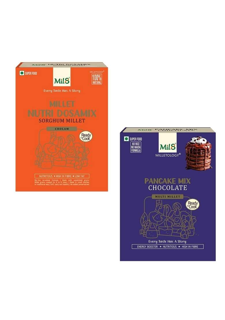 Mil8 Nutri Dosamix Sorghum & Pancake Mix Chocolate Combo (300Gram-200Gram) Nutritious, Delicious And Healthy Breakfast Solution - Indya