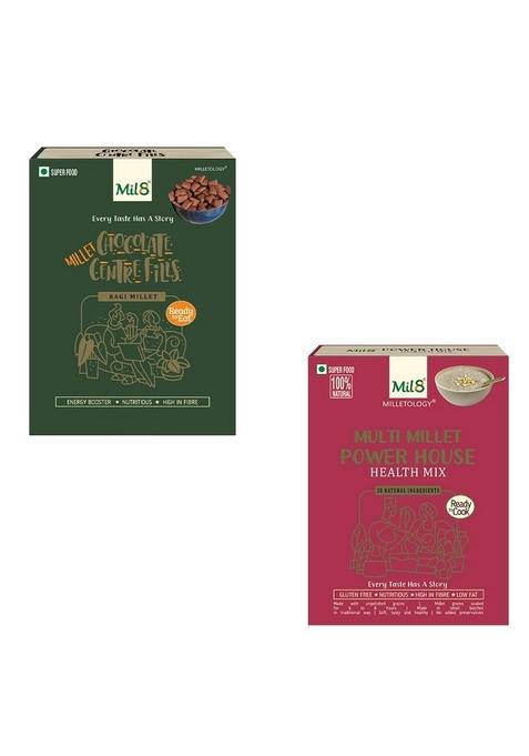Mil8 Ragi Chocolate Centre Fills & Health Mix Powerhouse Combo (100Gram-300Gram) Nutritious, Delicious And Healthy Breakfast Solution