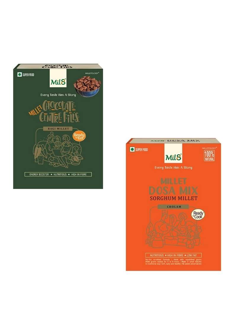 Mil8 Ragi Chocolate Centre Fills & Dosamix Sorghum Millet Combo (100Gram-300Gram) Nutritious, Delicious And Healthy Breakfast Solution - Indya