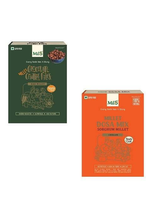 Mil8 Ragi Chocolate Centre Fills & Dosamix Sorghum Millet Combo (100Gram-300Gram) Nutritious, Delicious And Healthy Breakfast Solution