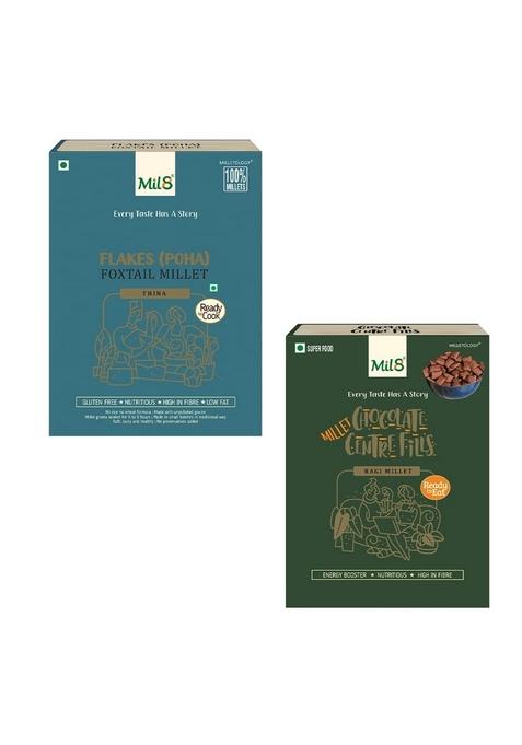 Mil8 Flakes (Aval) Foxtail & Ragi Chocolate Centre Fills Combo (200Gram-100Gram) Nutritious, Delicious And Healthy Breakfast Solution