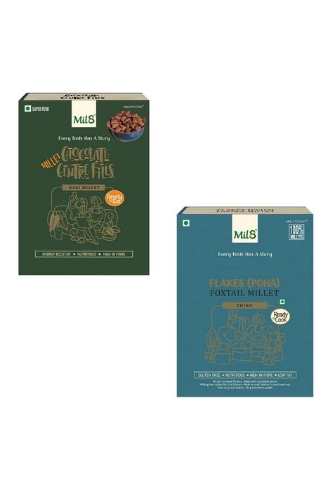 Mil8 Ragi Chocolate Centre Fills & Flakes (Aval) Foxtail Millet Combo (100Gram-200Gram) Nutritious, Delicious And Healthy Breakfast Solution
