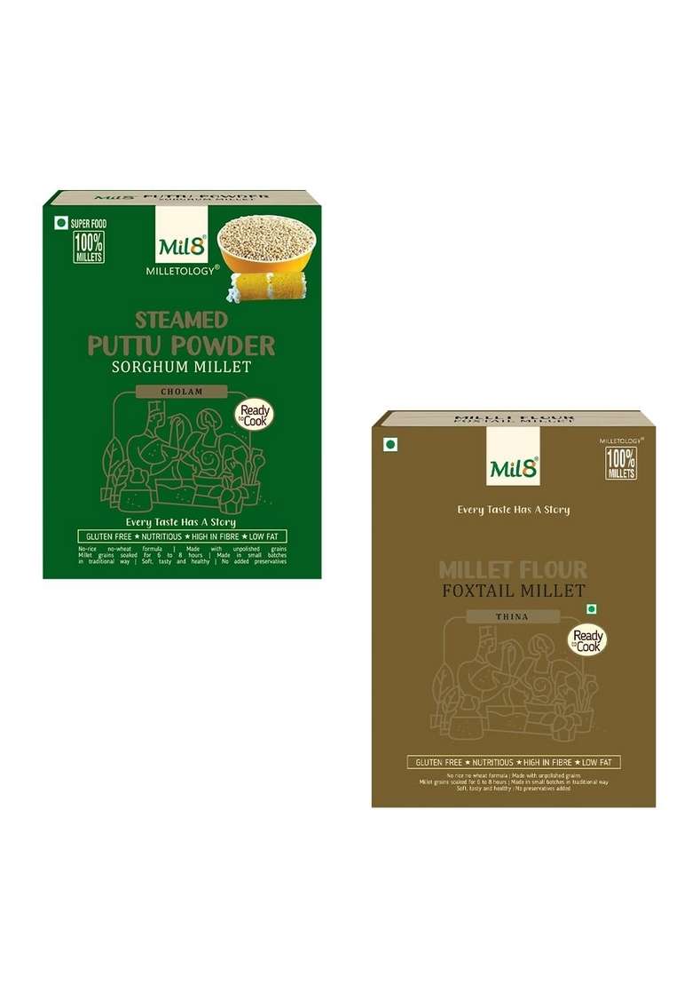 Mil8 Puttu Powder Sorghum & Flour Foxtail Millet Combo (300Gram-300Gram) Nutritious, Delicious And Healthy Breakfast Solution - Indya