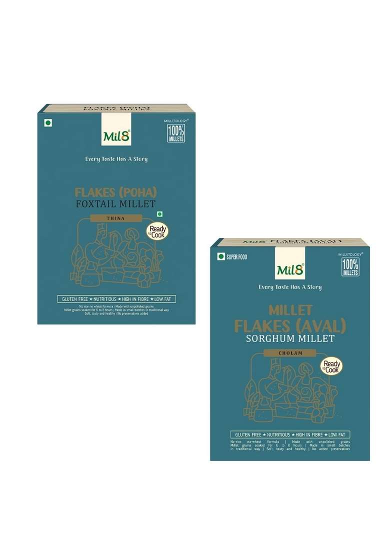 Mil8 Flakes (Aval) Foxtail & Flakes (Aval) Sorghum Millet Combo (200Gram-200Gram) Nutritious, Delicious And Healthy Breakfast Solution - Indya