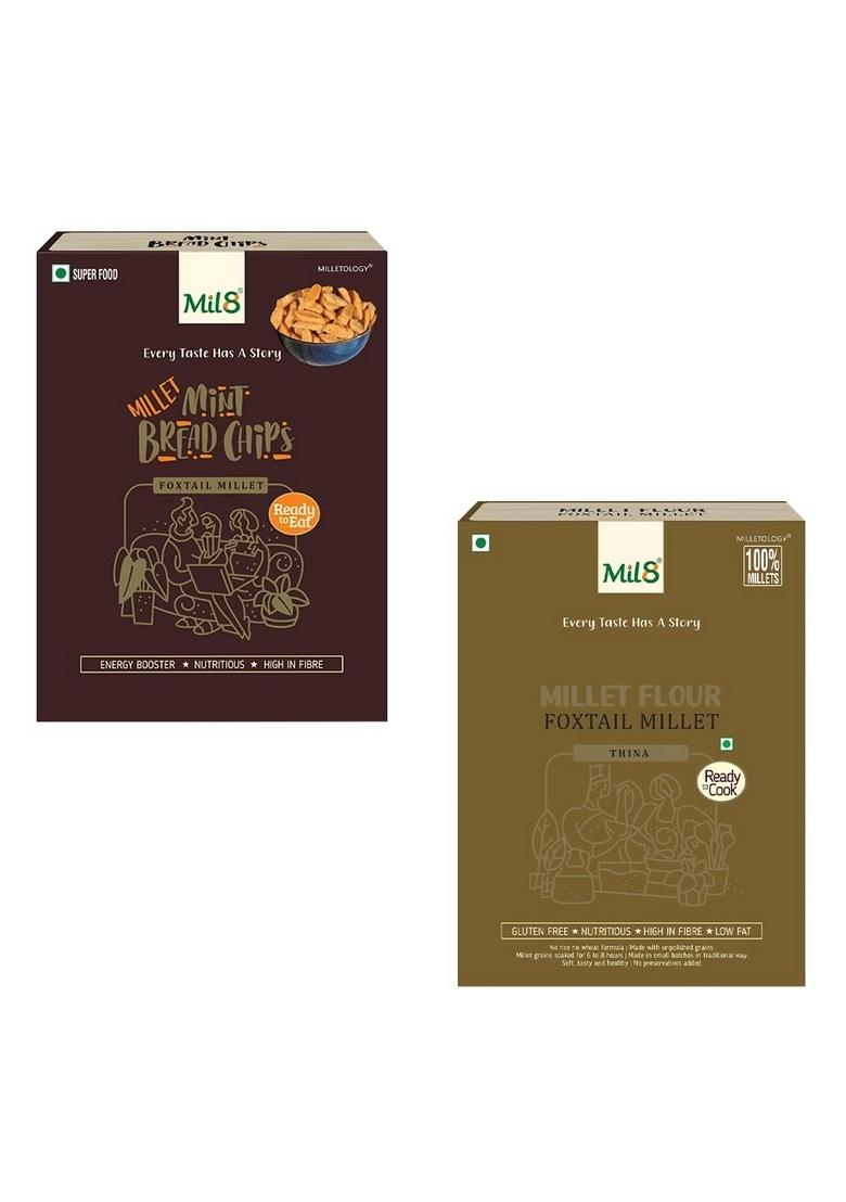 Mil8 Bread Chips Mint & Flour Foxtail Millet Combo (40Gram-300Gram) Nutritious, Delicious And Healthy Breakfast Solution