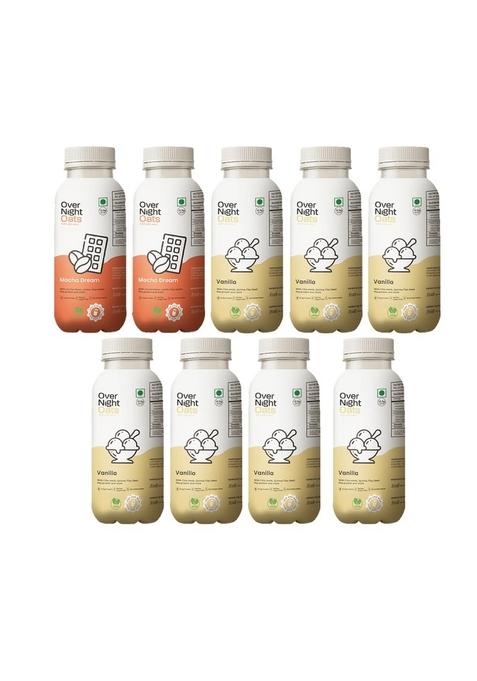 Overnight Oats With Vegan Protein | High Protein Oats Breakfast With Dietary Fibre | Just Add Milk | Ready In Minutes | No Preservatives | 2 Mocha + 7 Vanilla (Pack Of 9, 50G Each)