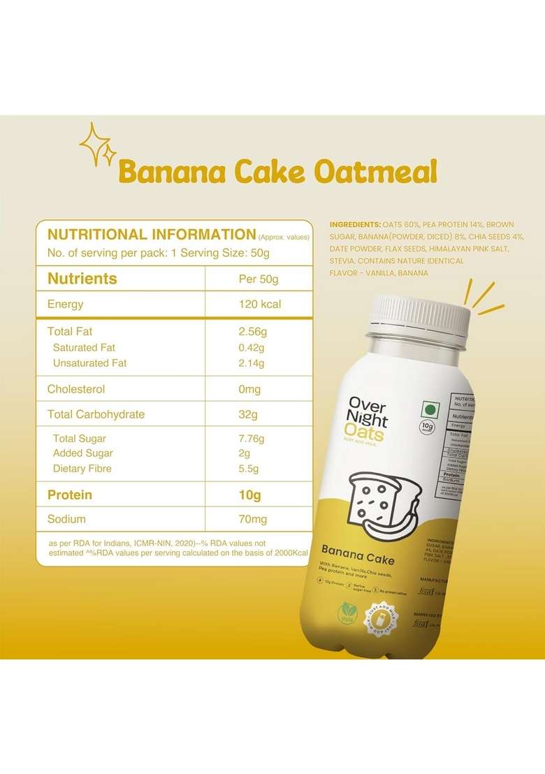 Overnight Oats With Vegan Protein | High Protein Oats Breakfast With Dietary Fibre | Just Add Milk | Ready In Minutes | No Preservatives | 5 Banana Cake + 4 Mixed Berries (Pack Of 9, 50G Each) - Indya